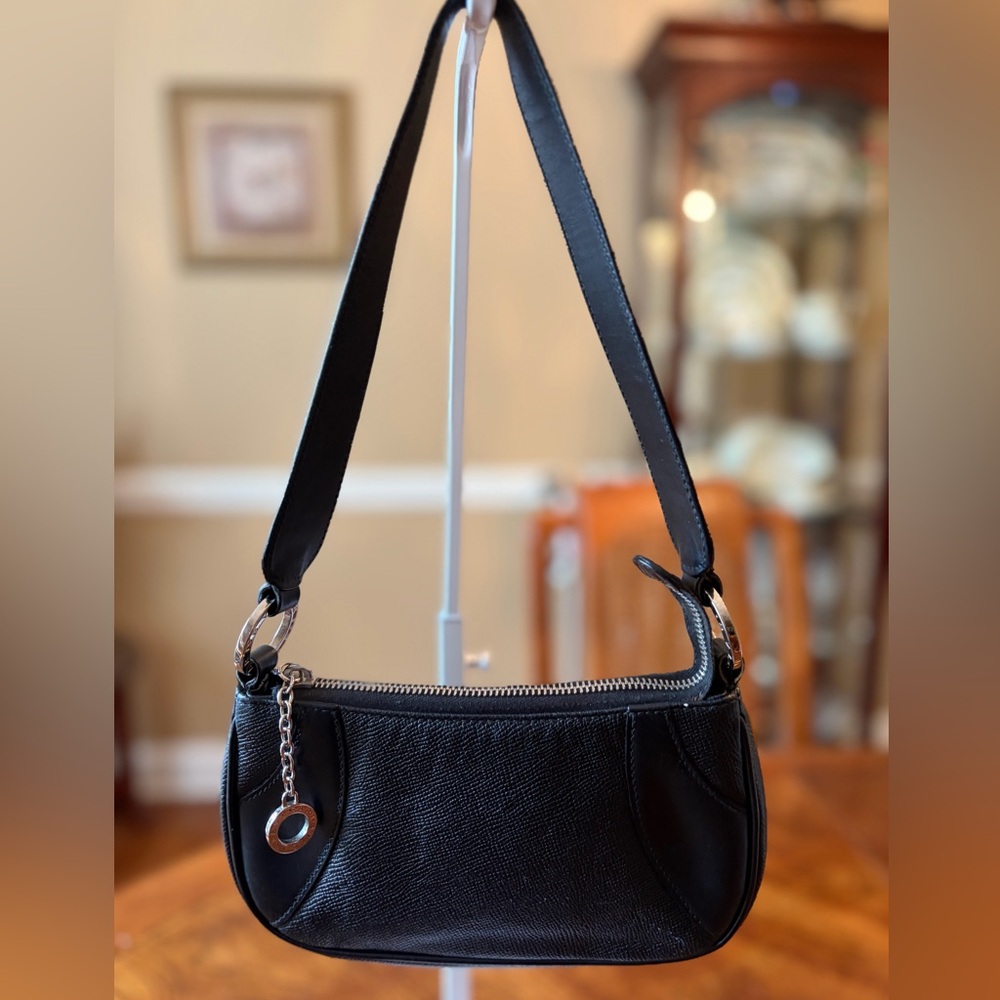 Bvlgari Small Black Leather Shoulder Bag with Silver Hardware